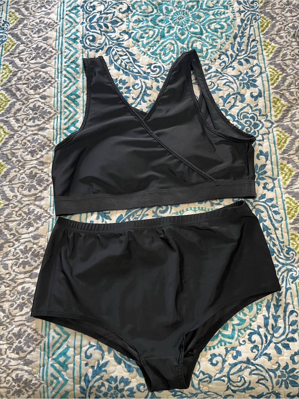 Black Two-Piece Swim Set - High Waist Bikini XL